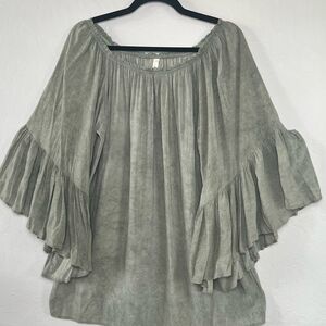 Elan Women's Ruffle Bell Sleeve Sage Green Top Cover-up One Size Flowy Boho